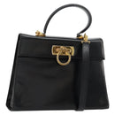 Salvatore Ferragamo Gancini Handtasche Leder 2-Wege Schwarz Gold Authentisch BA13314-1