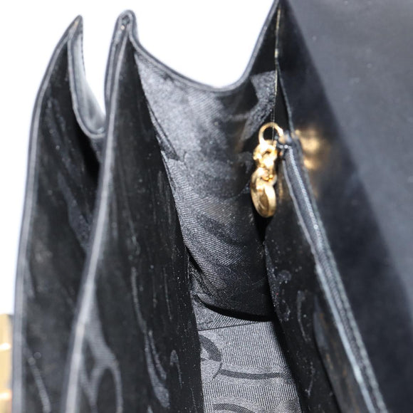 Salvatore Ferragamo Gancini Handtasche Leder 2-Wege Schwarz Gold Authentisch BA13314