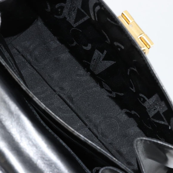 Salvatore Ferragamo Gancini Handtasche Leder 2-Wege Schwarz Gold Authentisch BA13314