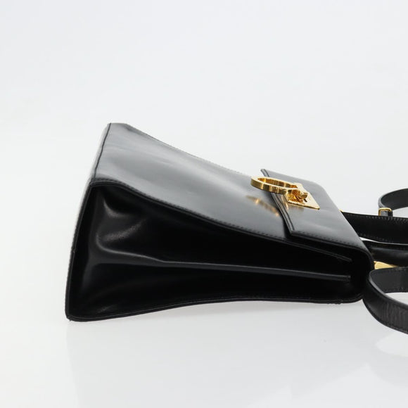 Salvatore Ferragamo Gancini Handtasche Leder 2-Wege Schwarz Gold Authentisch BA13314