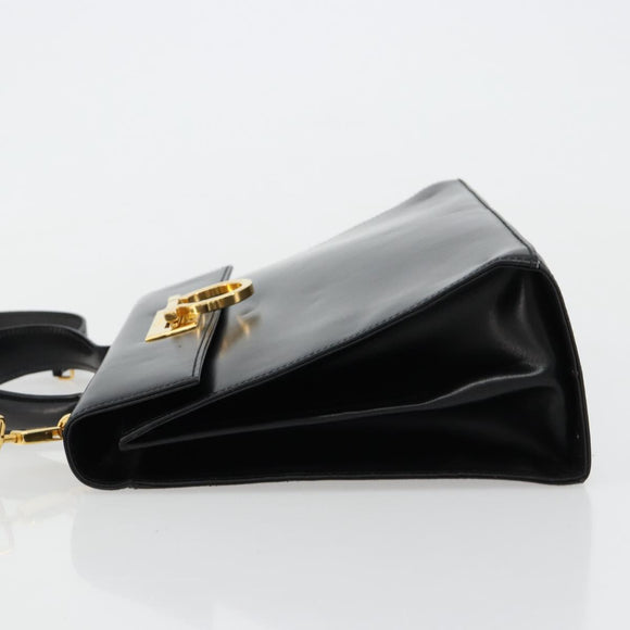 Salvatore Ferragamo Gancini Handtasche Leder 2-Wege Schwarz Gold Authentisch BA13314