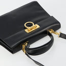 Salvatore Ferragamo Gancini Handtasche Leder 2-Wege Schwarz Gold Authentisch BA13314-6