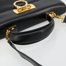 Salvatore Ferragamo Gancini Handtasche Leder 2-Wege Schwarz Gold Authentisch BA13314-7