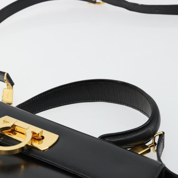 Salvatore Ferragamo Gancini Handtasche Leder 2-Wege Schwarz Gold Authentisch BA13314