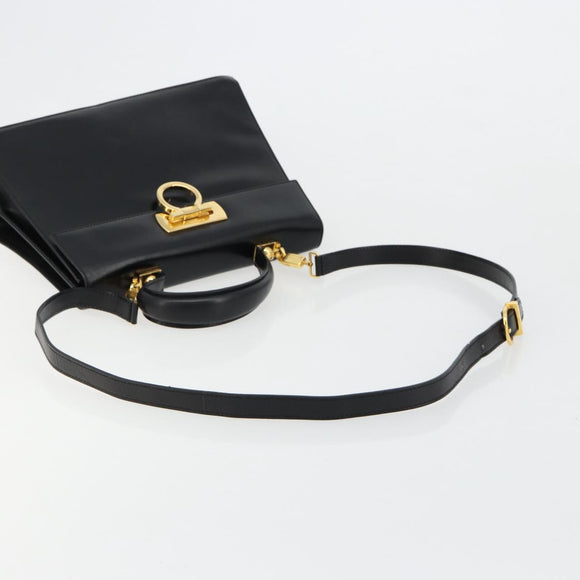 Salvatore Ferragamo Gancini Handtasche Leder 2-Wege Schwarz Gold Authentisch BA13314
