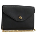 Christian Dior Honeycomb Canvas Chain Shoulder Bag PVC Black Gold Auth BA13315-1