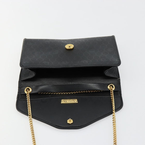 Christian Dior Honeycomb Canvas Chain Shoulder Bag PVC Black Gold Auth BA13315