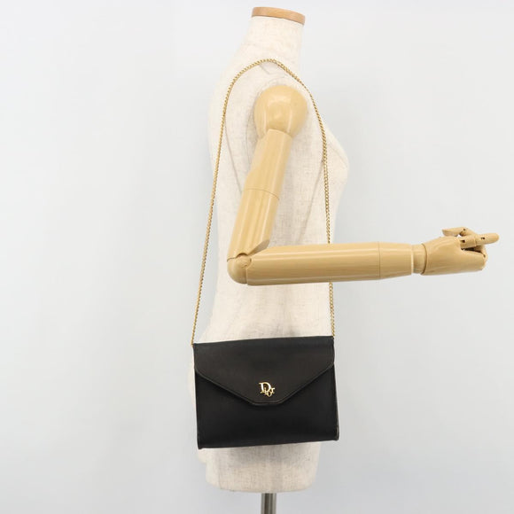 Christian Dior Honeycomb Canvas Chain Shoulder Bag PVC Black Gold Auth BA13315