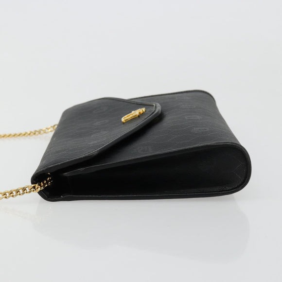 Christian Dior Honeycomb Canvas Chain Shoulder Bag PVC Black Gold Auth BA13315
