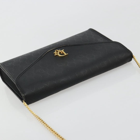 Christian Dior Honeycomb Canvas Chain Shoulder Bag PVC Black Gold Auth BA13315