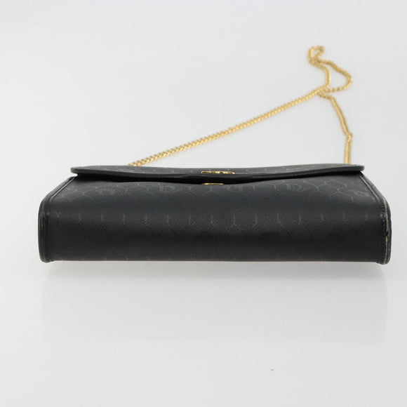 Christian Dior Honeycomb Canvas Chain Shoulder Bag PVC Black Gold Auth BA13315