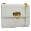 Salvatore Ferragamo Gancini Shoulder Bag Leather White Gold Auth BA13316-1