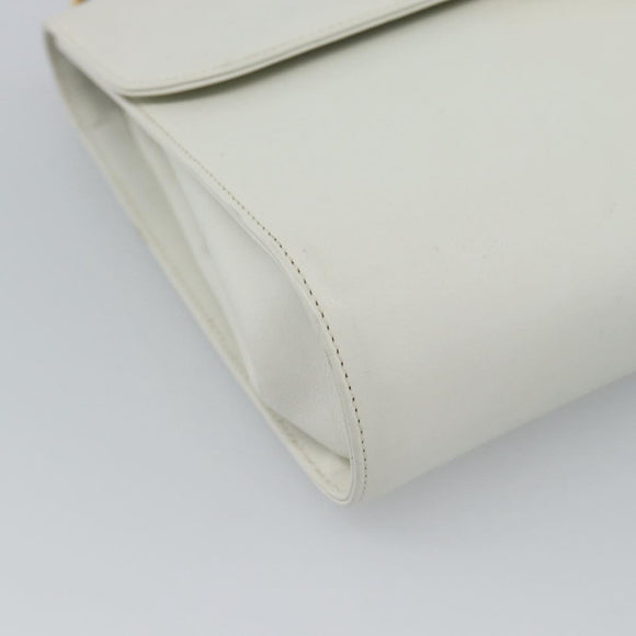 Salvatore Ferragamo Gancini Shoulder Bag Leather White Gold Auth BA13316