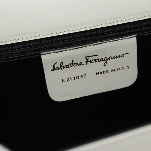 Salvatore Ferragamo Gancini Shoulder Bag Leather White Gold Auth BA13316