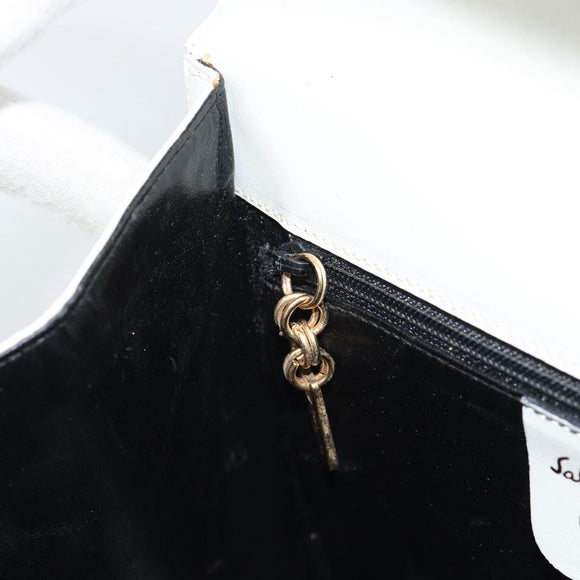 Salvatore Ferragamo Gancini Shoulder Bag Leather White Gold Auth BA13316
