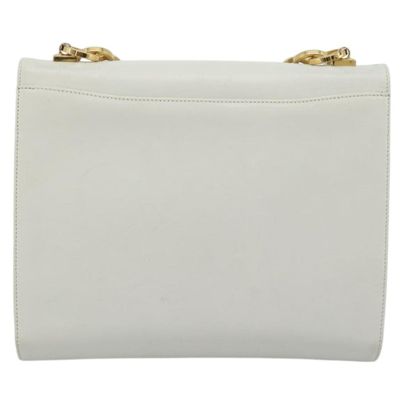 Salvatore Ferragamo Gancini Shoulder Bag Leather White Gold Auth BA13316