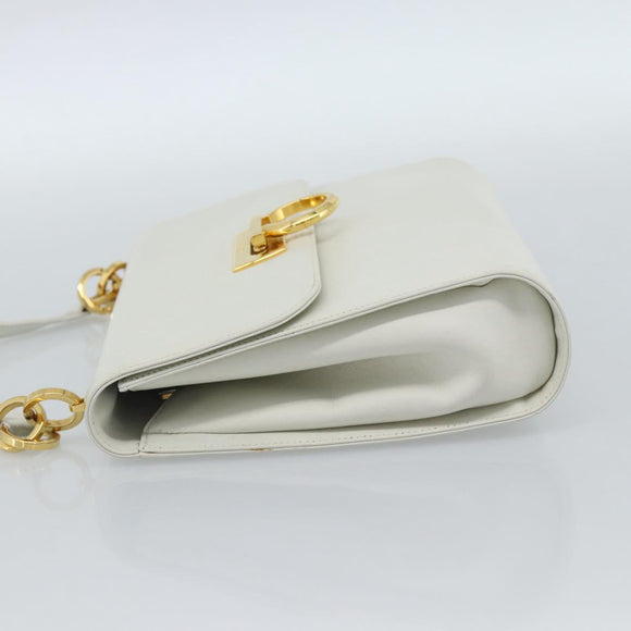 Salvatore Ferragamo Gancini Shoulder Bag Leather White Gold Auth BA13316