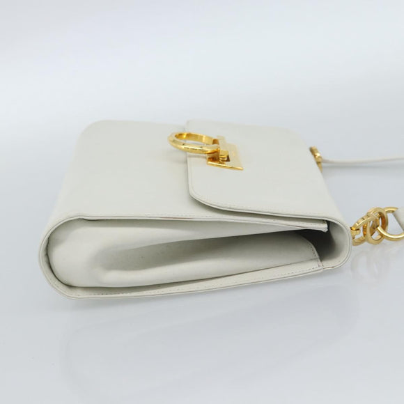 Salvatore Ferragamo Gancini Shoulder Bag Leather White Gold Auth BA13316