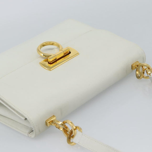Salvatore Ferragamo Gancini Shoulder Bag Leather White Gold Auth BA13316