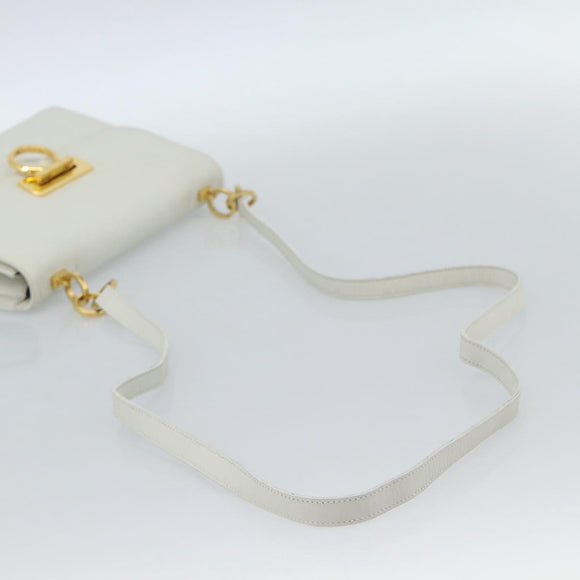 Salvatore Ferragamo Gancini Shoulder Bag Leather White Gold Auth BA13316