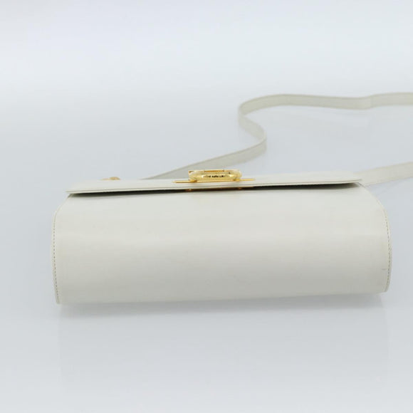 Salvatore Ferragamo Gancini Shoulder Bag Leather White Gold Auth BA13316