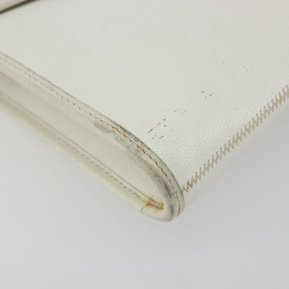 Christian Dior Chain Shoulder Bag Leather White Gold Auth BA13317