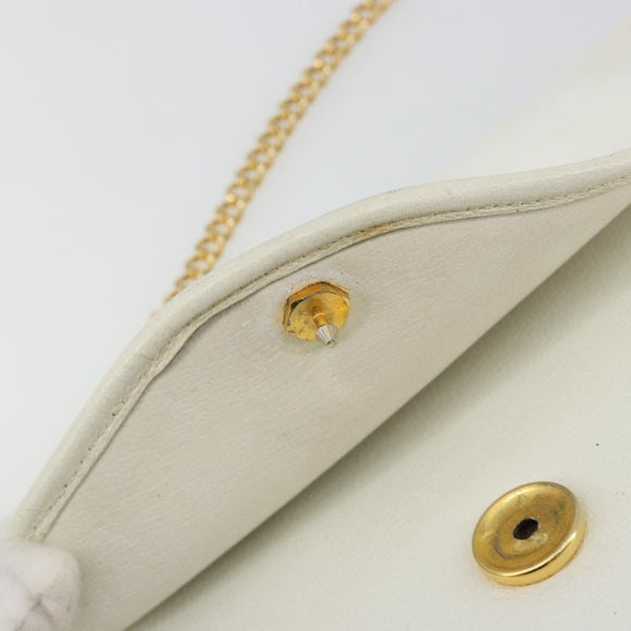 Christian Dior Chain Shoulder Bag Leather White Gold Auth BA13317