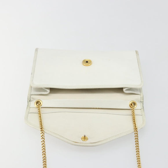 Christian Dior Chain Shoulder Bag Leather White Gold Auth BA13317