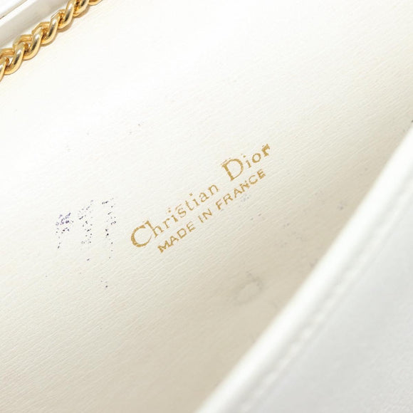 Christian Dior Chain Shoulder Bag Leather White Gold Auth BA13317