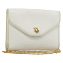 Christian Dior Chain Shoulder Bag Leather White Gold Auth BA13317-1