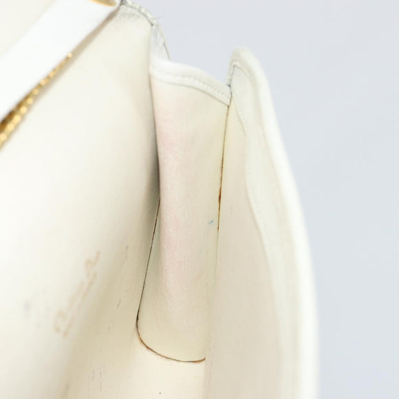 Christian Dior Chain Shoulder Bag Leather White Gold Auth BA13317