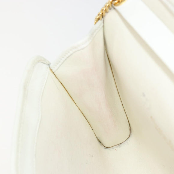 Christian Dior Chain Shoulder Bag Leather White Gold Auth BA13317
