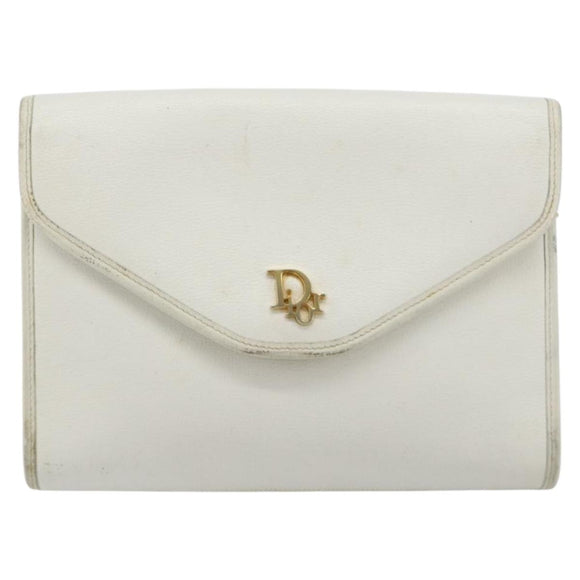 Christian Dior Chain Shoulder Bag Leather White Gold Auth BA13317
