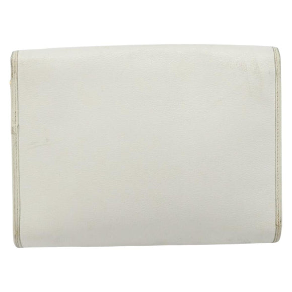Christian Dior Chain Shoulder Bag Leather White Gold Auth BA13317