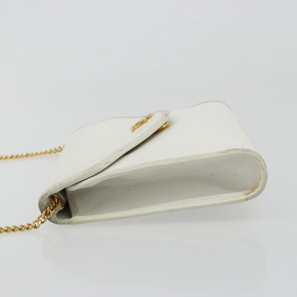 Christian Dior Chain Shoulder Bag Leather White Gold Auth BA13317
