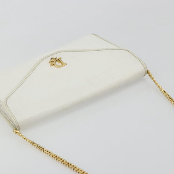 Christian Dior Chain Shoulder Bag Leather White Gold Auth BA13317