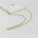 Christian Dior Chain Shoulder Bag Leather White Gold Auth BA13317-7