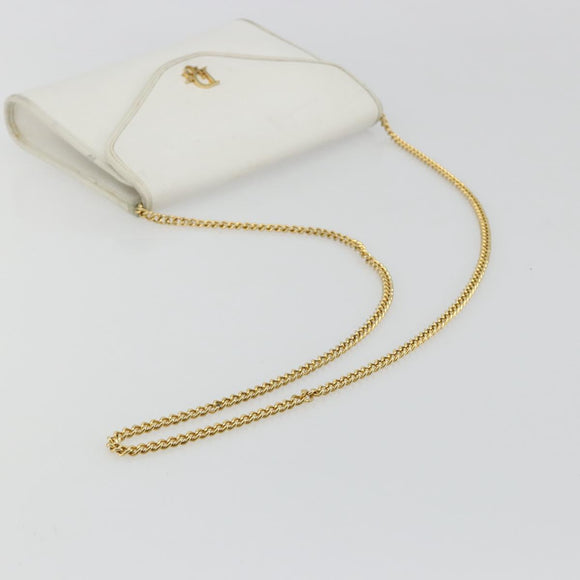 Christian Dior Chain Shoulder Bag Leather White Gold Auth BA13317