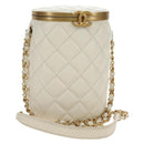 CHANEL Chain Matelasse Shoulder Bag Lamb Skin White Gold CC Auth BA13318M-1