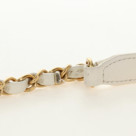CHANEL Chain Matelasse Shoulder Bag Lamb Skin White Gold CC Auth BA13318M