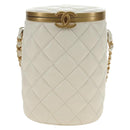CHANEL Chain Matelasse Shoulder Bag Lamb Skin White Gold CC Auth BA13318M-2