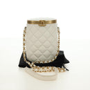 CHANEL Chain Matelasse Shoulder Bag Lamb Skin White Gold CC Auth BA13318M-27