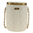 CHANEL Chain Matelasse Shoulder Bag Lamb Skin White Gold CC Auth BA13318M-3