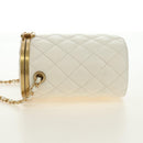 CHANEL Chain Matelasse Shoulder Bag Lamb Skin White Gold CC Auth BA13318M-4