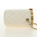 CHANEL Chain Matelasse Shoulder Bag Lamb Skin White Gold CC Auth BA13318M-5