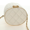 CHANEL Chain Matelasse Shoulder Bag Lamb Skin White Gold CC Auth BA13318M-6