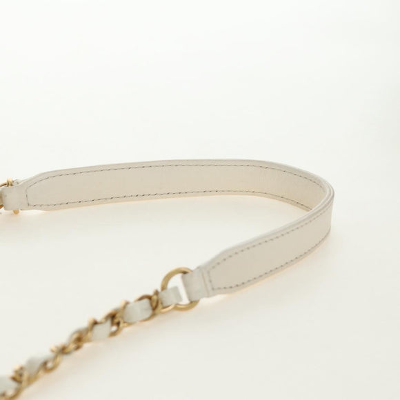 CHANEL Chain Matelasse Shoulder Bag Lamb Skin White Gold CC Auth BA13318M