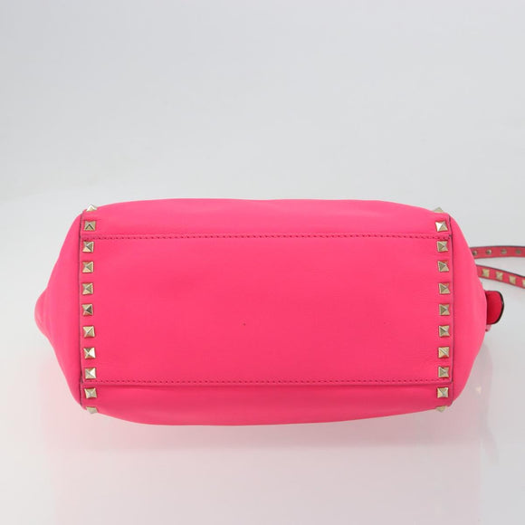 VALENTINO Studs Tote Bag Leather 2way Pink Gold Auth BA13319