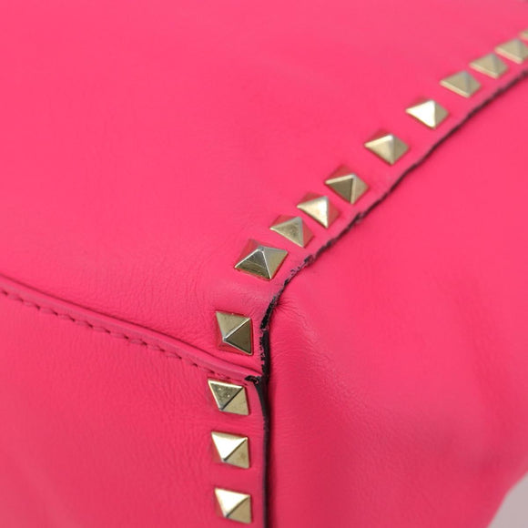 VALENTINO Studs Tote Bag Leder 2way Pink Gold Auth BA13319