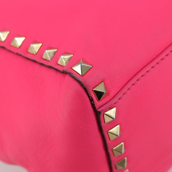 VALENTINO Studs Tote Bag Leather 2way Pink Gold Auth BA13319